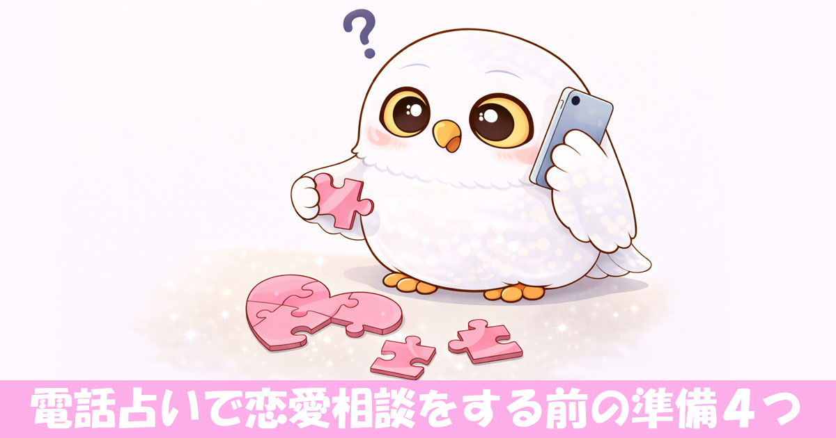 ハートのパズルを組み立てるフクロウ